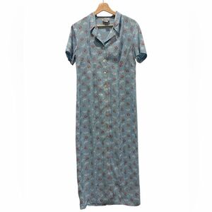 Vintage Robbie Bee Baby Blue Floral Retro Grandmacore Button-front Maxi Dress 8